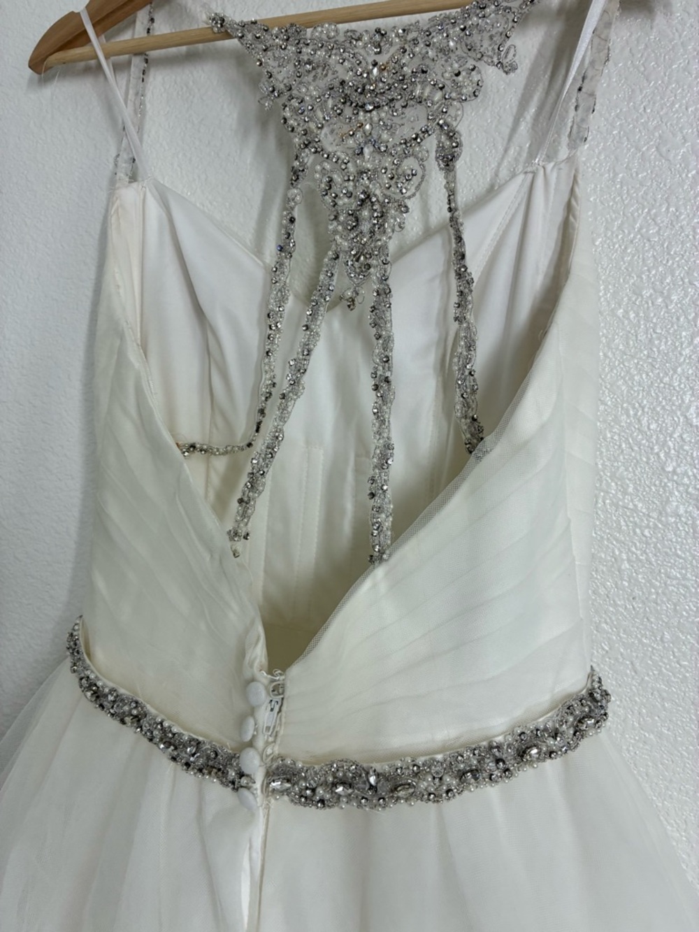 MORI LEE Weadding Dress 2873 Off-White USA 8 Crystal Beaded Tulle Ball Veil - Picture 12 of 17